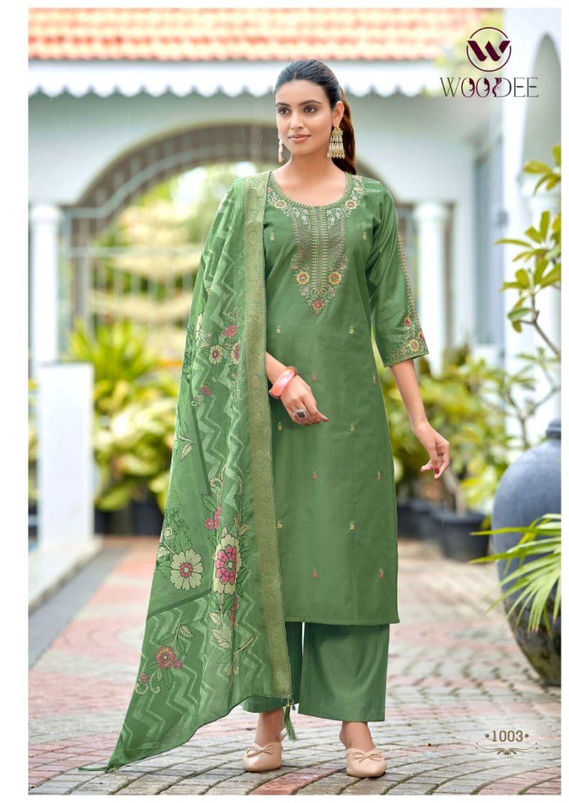 Hoor By Woodee Viscose Gadhwal Kurti With Bottom Dupatta 